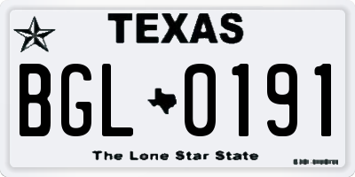TX license plate BGL0191