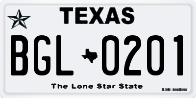 TX license plate BGL0201
