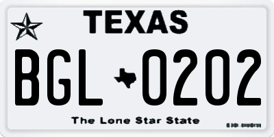 TX license plate BGL0202