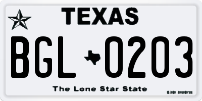 TX license plate BGL0203