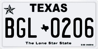 TX license plate BGL0206