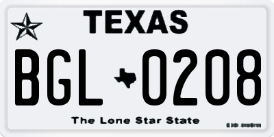 TX license plate BGL0208