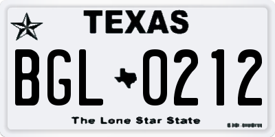 TX license plate BGL0212