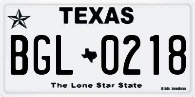 TX license plate BGL0218