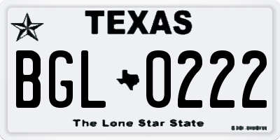TX license plate BGL0222