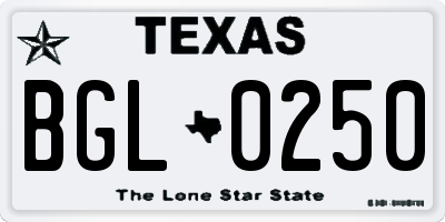 TX license plate BGL0250