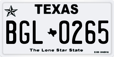 TX license plate BGL0265