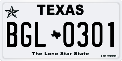 TX license plate BGL0301