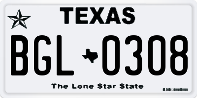 TX license plate BGL0308