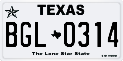 TX license plate BGL0314