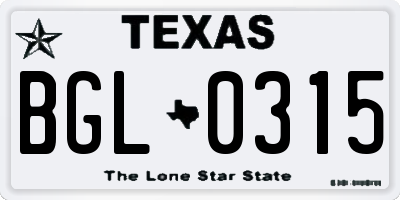 TX license plate BGL0315