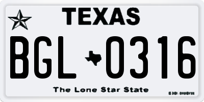 TX license plate BGL0316