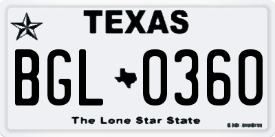 TX license plate BGL0360