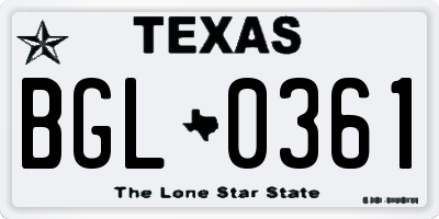 TX license plate BGL0361