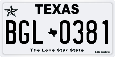 TX license plate BGL0381