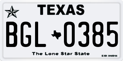 TX license plate BGL0385