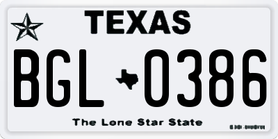 TX license plate BGL0386