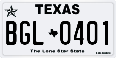 TX license plate BGL0401