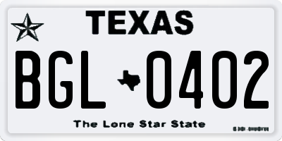 TX license plate BGL0402