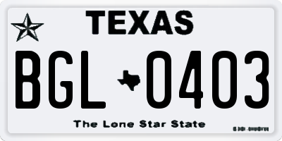 TX license plate BGL0403