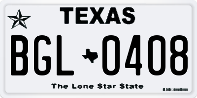 TX license plate BGL0408