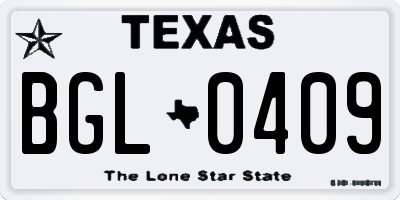 TX license plate BGL0409