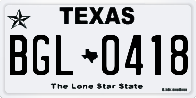 TX license plate BGL0418
