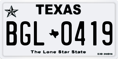TX license plate BGL0419