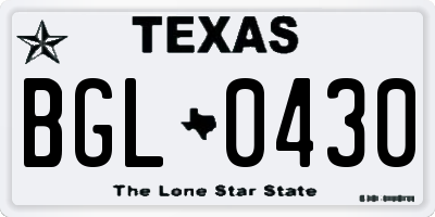 TX license plate BGL0430