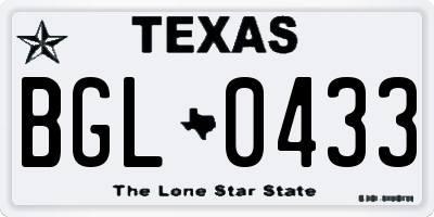 TX license plate BGL0433