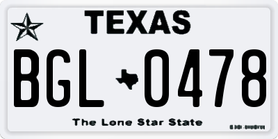 TX license plate BGL0478