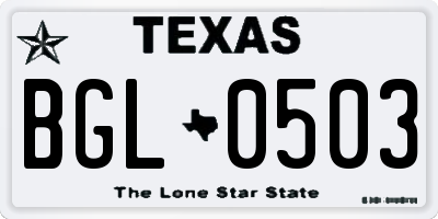 TX license plate BGL0503