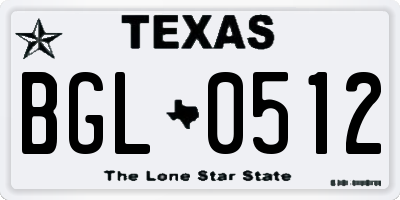 TX license plate BGL0512