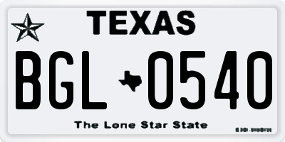 TX license plate BGL0540