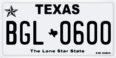 TX license plate BGL0600