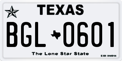 TX license plate BGL0601