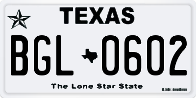 TX license plate BGL0602