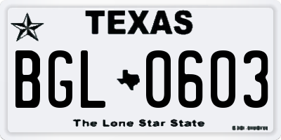 TX license plate BGL0603
