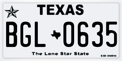 TX license plate BGL0635