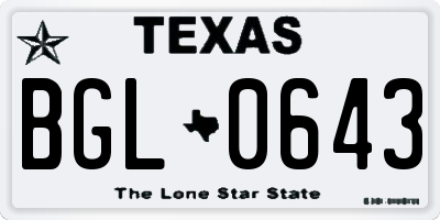 TX license plate BGL0643