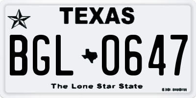 TX license plate BGL0647