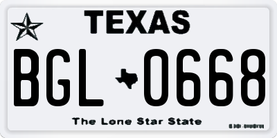 TX license plate BGL0668