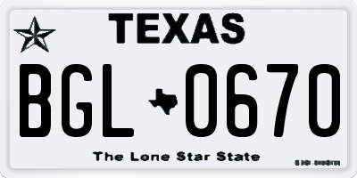 TX license plate BGL0670