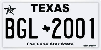 TX license plate BGL2001