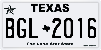TX license plate BGL2016