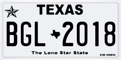 TX license plate BGL2018