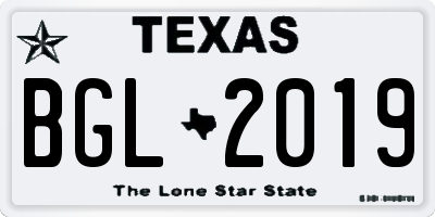 TX license plate BGL2019