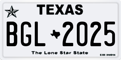 TX license plate BGL2025