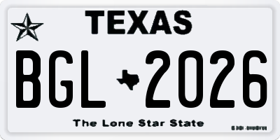 TX license plate BGL2026