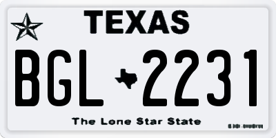 TX license plate BGL2231